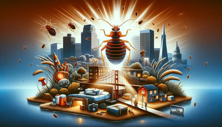 "Cinematic-style featured image for the blog post 'DIY Bed Bug Prevention Tips for Bay Area Residents,' showcasing the Bay Area with iconic landmarks and elements of DIY bed bug prevention like natural remedies and household tools, in a dynamic and engaging visual composition."