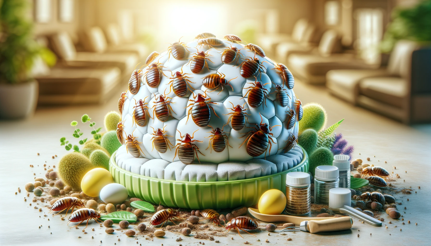"Featured image for the article 'Eco-Friendly Bed Bug Solutions in Bay Area,' showcasing realistic depictions of bed bugs against a backdrop of natural, earthy colors, symbolizing eco-friendly pest control approaches."